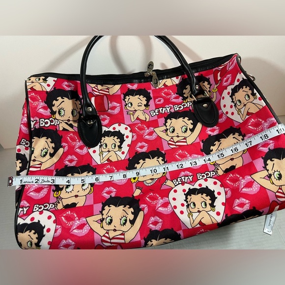 Betty Boop Duffle Bag Women Shoulder Canvas Travel Overnight Kisses Lips - Picture 13 of 16